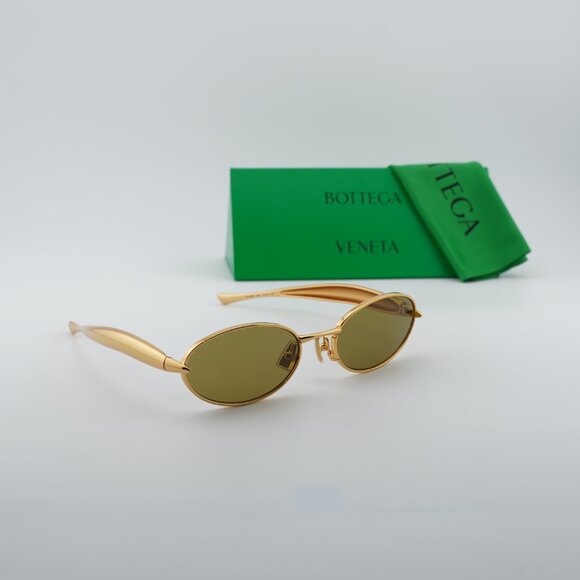 Bottega Veneta BV1386S 006 Oval Sunglasses - Gold/Green main image 8